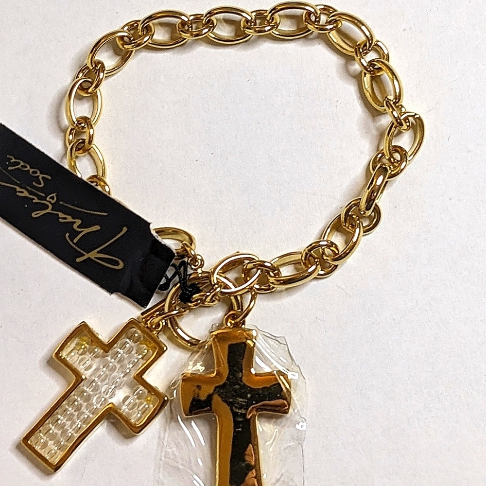 NWOT‎ Thalia Sodi Gold Tone Link Chain Cross Charm Bracelet